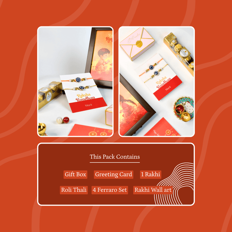 Sowpeace Exquisite Evil Eye Rakhi Pack of 2 with Roli Chawal and Greeting card combo for Raksha Bandhan and Gifting – view 11