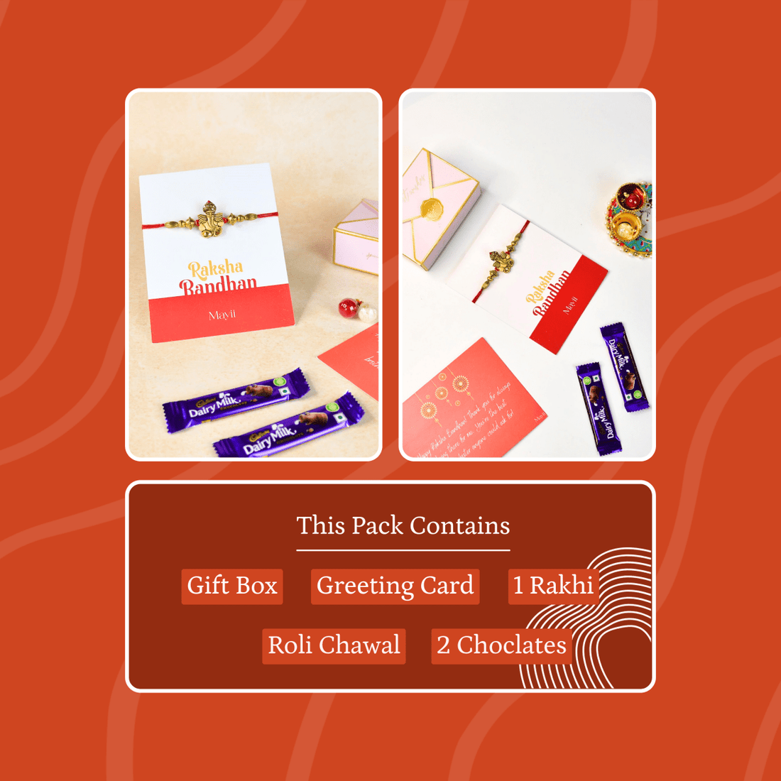 Sowpeace Exquisite Golden Ganesha Rakhi Pack of 1 with Roli Chawal and Greeting card combo for Raksha Bandhan and Gifting - Sowpeace - 