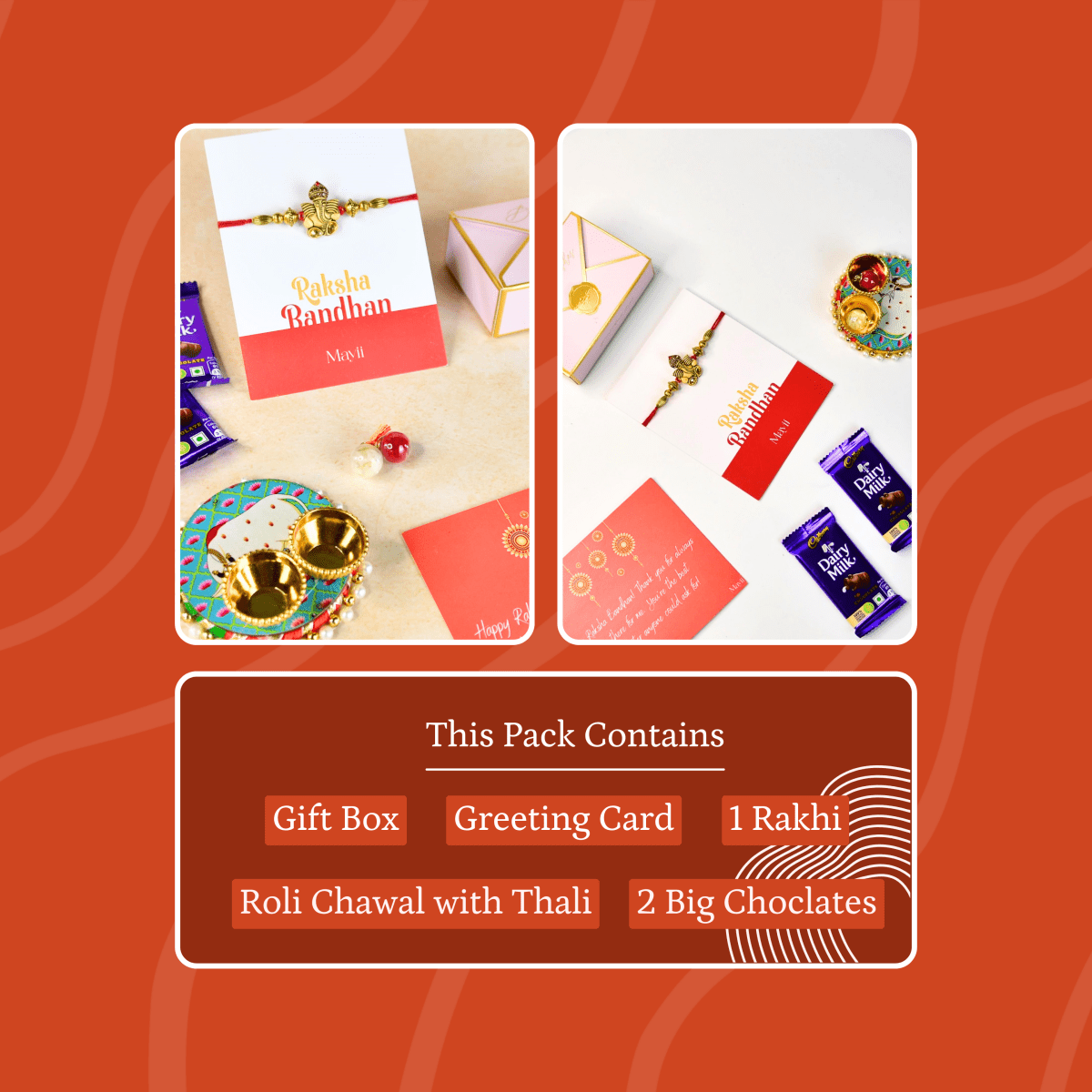 Sowpeace Exquisite Golden Ganesha Rakhi Pack of 1 with Roli Chawal and Greeting card combo for Raksha Bandhan and Gifting