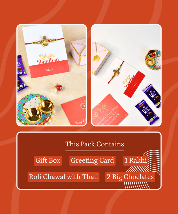 Sowpeace Exquisite Golden Ganesha Rakhi Pack of 1 with Roli Chawal and Greeting card combo for Raksha Bandhan and Gifting — image 3