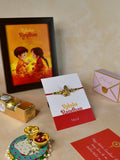 Sowpeace Exquisite Golden Ganesha Rakhi Pack of 1 with Roli Chawal Thali, Chocolates, Photo Frame and Greeting card combo for Raksha Bandhan and Gifting - Rakhi - Sowpeace - Default Title - RAK - GNS - HND - P6 - Sowpeace