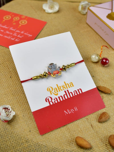 Sowpeace Exquisite Green Ganesha Rakhi Pack of 1 with Roli Chawal and Greeting card combo for Raksha Bandhan and Gifting