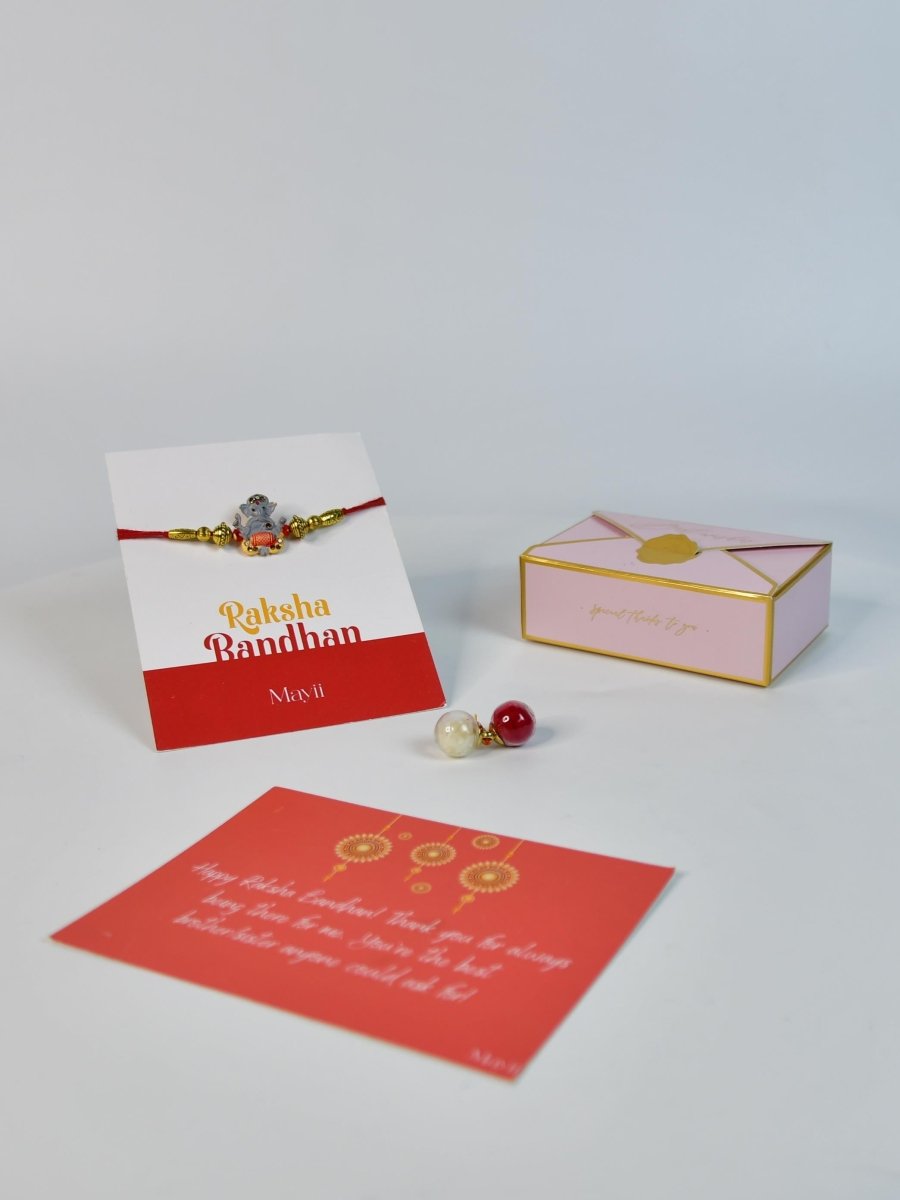 Sowpeace Exquisite Green Ganesha Rakhi Pack of 1 with Roli Chawal and Greeting card combo for Raksha Bandhan and Gifting