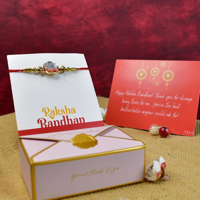 Sowpeace Exquisite Green Ganesha Rakhi Pack of 1 with Roli Chawal and Greeting card combo for Raksha Bandhan and Gifting