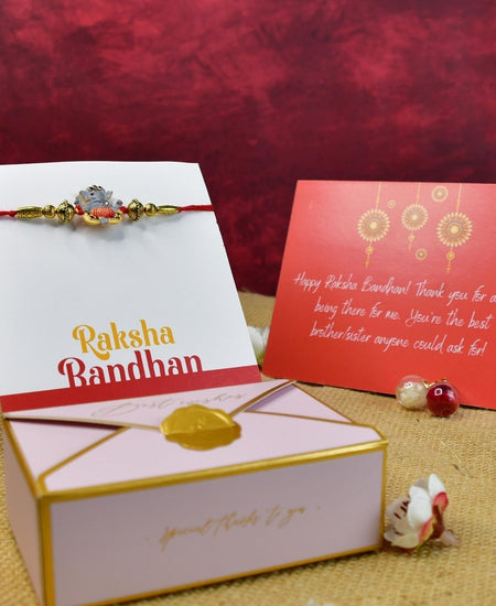 Sowpeace Exquisite Green Ganesha Rakhi Pack of 1 with Roli Chawal and Greeting card combo for Raksha Bandhan and Gifting