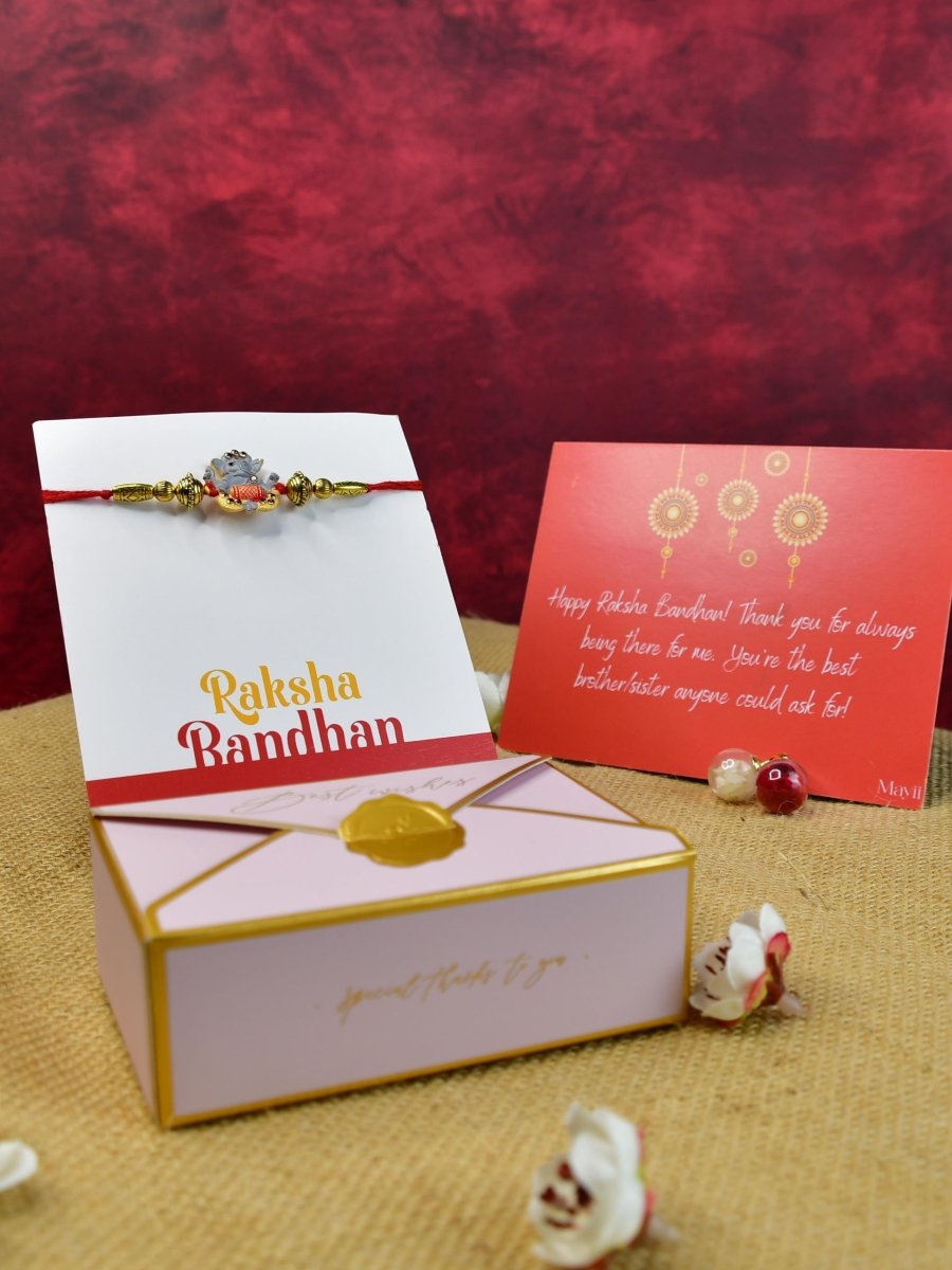 Sowpeace Exquisite Green Ganesha Rakhi Pack of 1 with Roli Chawal and Greeting card combo for Raksha Bandhan and Gifting