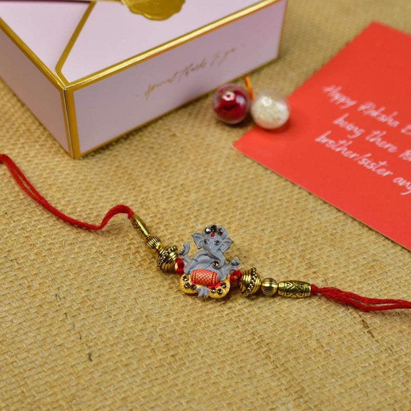 Sowpeace Exquisite Green Ganesha Rakhi Pack of 1 with Roli Chawal and Greeting card combo for Raksha Bandhan and Gifting – view 1