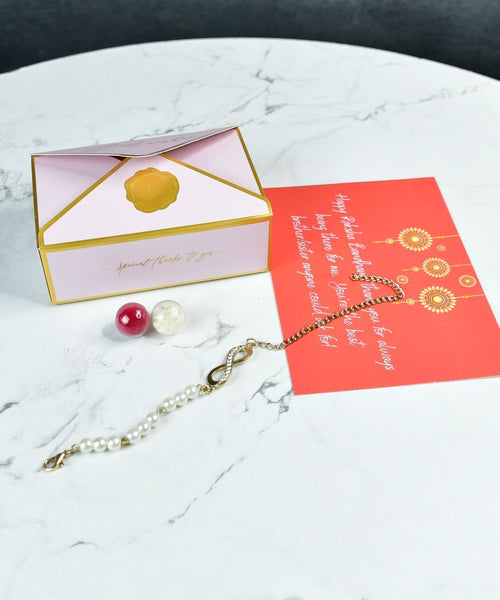 Sowpeace Exquisite Infinite Rakhi Pack of 1 with Roli Chawal and Greeting card combo for Raksha Bandhan and Gifting