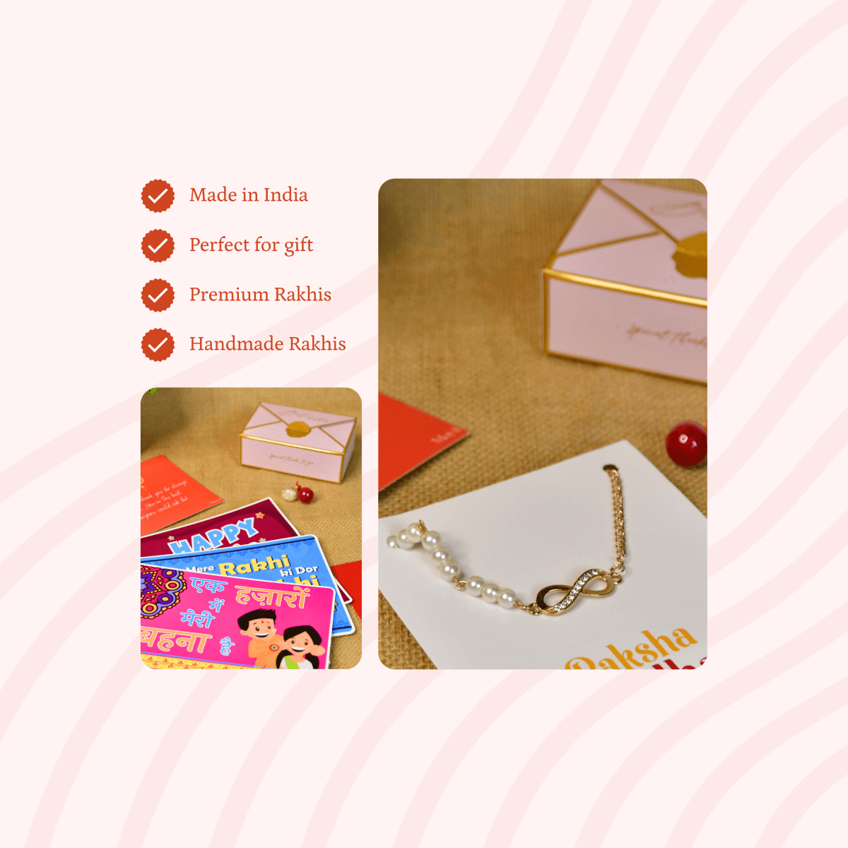 Sowpeace Exquisite Infinite Rakhi Pack of 1 with Roli Chawal and Greeting card combo for Raksha Bandhan and Gifting - Sowpeace - 