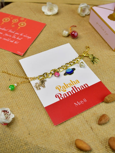 Sowpeace Exquisite Metal Abstract Rakhi Pack of 1 with Roli Chawal and Greeting card combo for Raksha Bandhan and Gifting