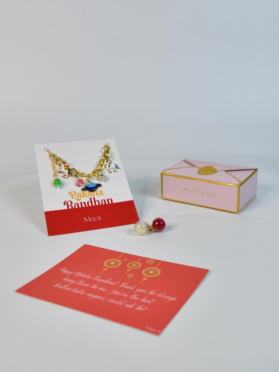 Sowpeace Exquisite Metal Abstract Rakhi Pack of 1 with Roli Chawal and Greeting card combo for Raksha Bandhan and Gifting