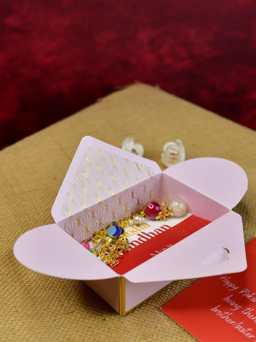 Sowpeace Exquisite Metal Abstract Rakhi Pack of 1 with Roli Chawal and Greeting card combo for Raksha Bandhan and Gifting - Rakhi - Sowpeace - Default Title - RAK - GLX - HND - P1 - Sowpeace