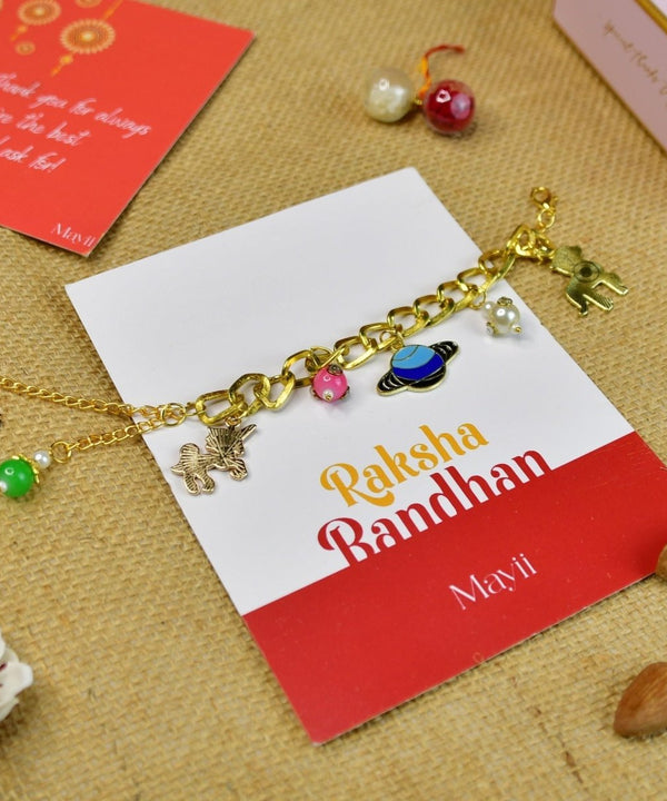 Sowpeace Exquisite Metal Abstract Rakhi Pack of 1 with Roli Chawal and Greeting card combo for Raksha Bandhan and Gifting — image 5