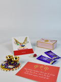 Sowpeace Exquisite Metal Abstract Rakhi Pack of 1 with Roli Chawal Thali, Chocolates, and Greeting card combo for Raksha Bandhan and Gifting - Rakhi - Sowpeace - Default Title - RAK - GLX - HND - P3 - Sowpeace