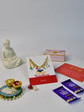 Sowpeace Exquisite Metal Abstract Rakhi Pack of 1 with Roli Chawal Thali, Chocolates, Buddha and Greeting card combo for Raksha Bandhan and Gifting - Rakhi - Sowpeace - Default Title - RAK - GLX - HND - P4 - Sowpeace