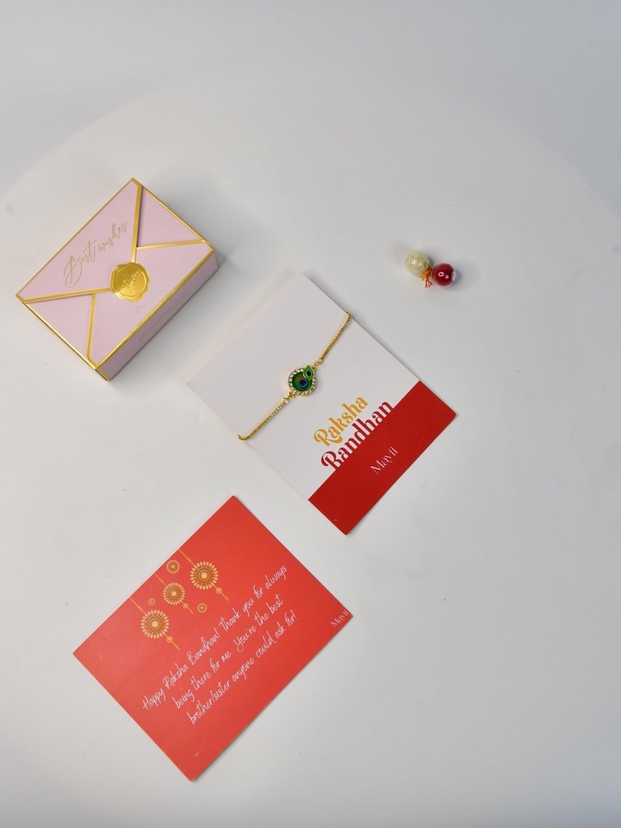 Sowpeace Exquisite Peacock Rakhi Pack of 1 with Roli Chawal and Greeting card combo for Raksha Bandhan and Gifting