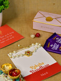 Sowpeace Exquisite Pearl Rakhi Pack of 1 with Roli Chawal Thali, Chocolates, and Greeting card combo for Raksha Bandhan and Gifting - Rakhi - Sowpeace - Default Title - RAK - PRL - HND - P3 - Sowpeace