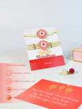 Sowpeace Exquisite Pink Circle Rakhi Pack of 1 with Roli Chawal and Greeting card combo for Raksha Bandhan and Gifting - Rakhi - Sowpeace - Sowpeace Exquisite Pink Circle Rakhi Pack of 1 with Roli Chawal and Greeting card combo for Raksha Bandhan and Gifting - RAK - PINK - HND - P1 - Sowpeace