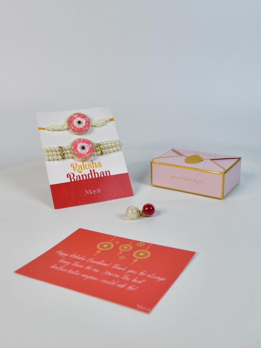 Sowpeace Exquisite Pink Circle Rakhi Pack of 1 with Roli Chawal and Greeting card combo for Raksha Bandhan and Gifting - Rakhi - Sowpeace - Default Title - RAK - PINK - HND - P1 - Sowpeace