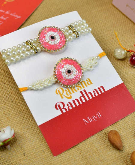 Sowpeace Exquisite Pink Circle Rakhi Pack of 2 with Roli Chawal and Greeting card combo for Raksha Bandhan and Gifting