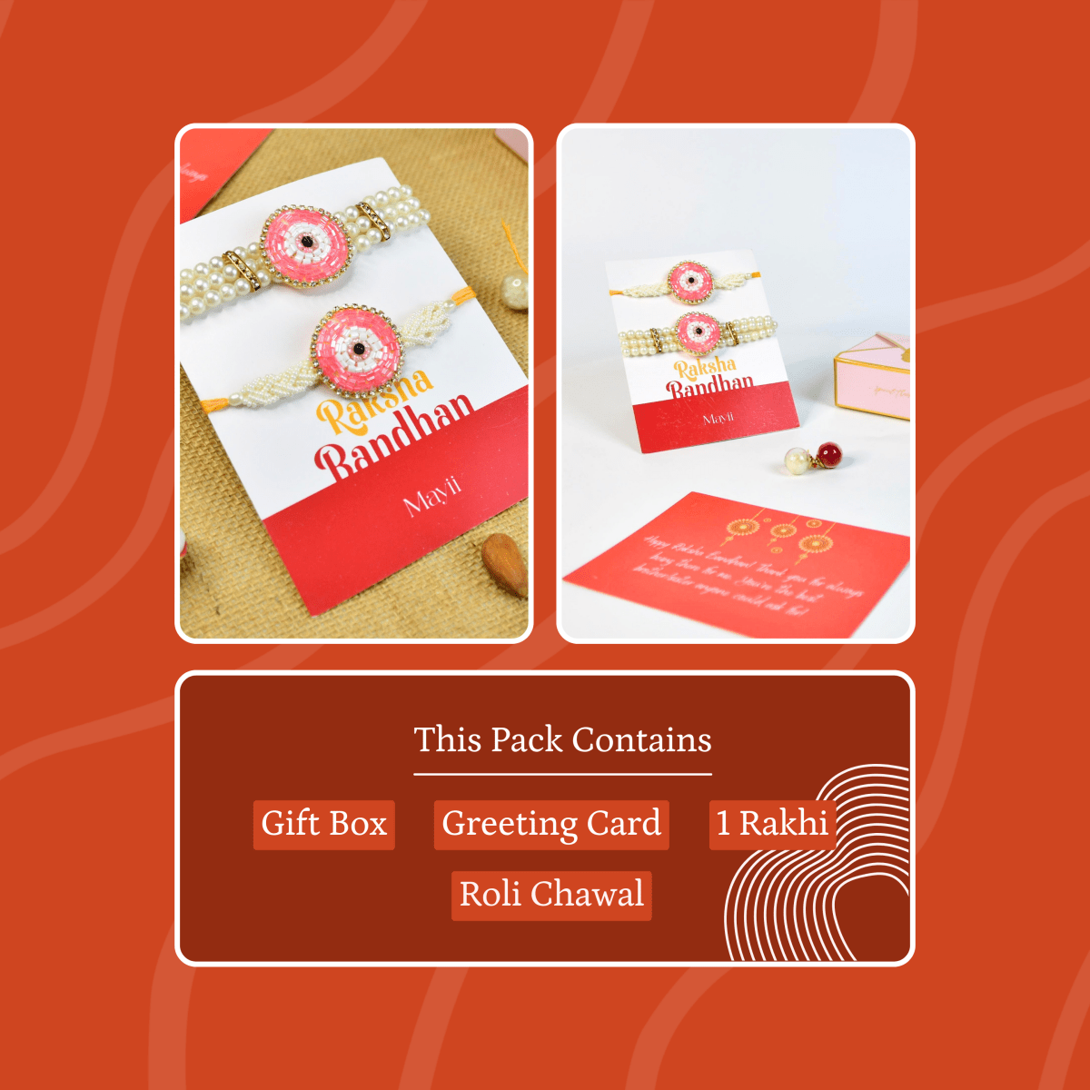 Sowpeace Exquisite Pink Circle Rakhi Pack of 2 with Roli Chawal and Greeting card combo for Raksha Bandhan and Gifting