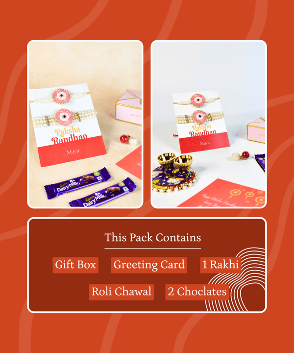 Sowpeace Exquisite Pink Circle Rakhi Pack of 2 with Roli Chawal and Greeting card combo for Raksha Bandhan and Gifting — image 8