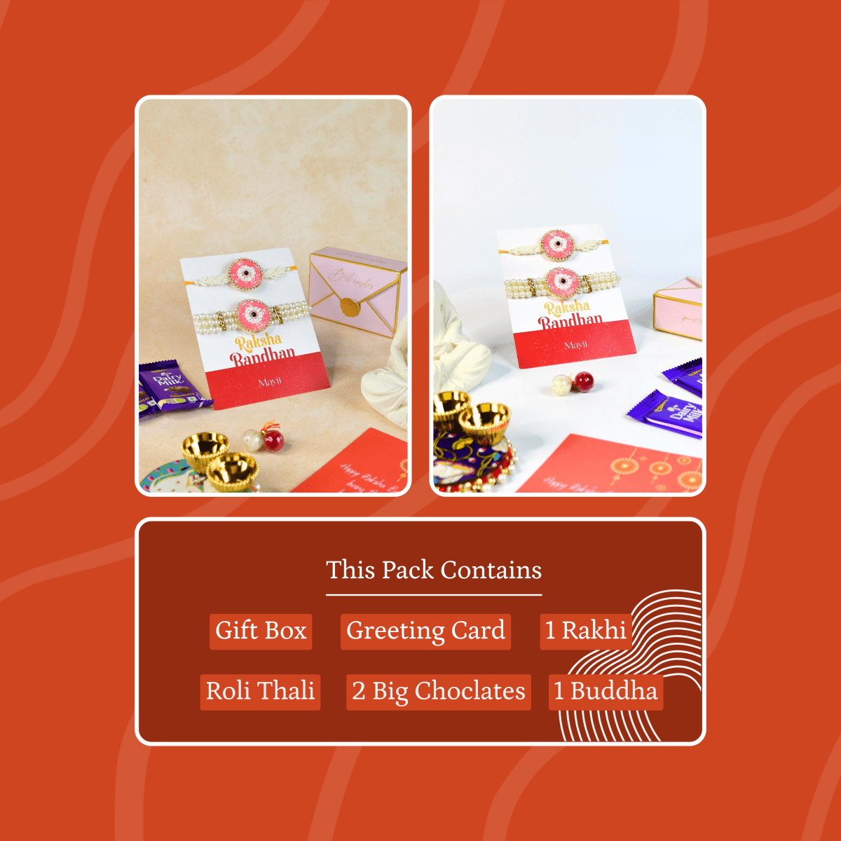 Sowpeace Exquisite Pink Circle Rakhi Pack of 2 with Roli Chawal and Greeting card combo for Raksha Bandhan and Gifting