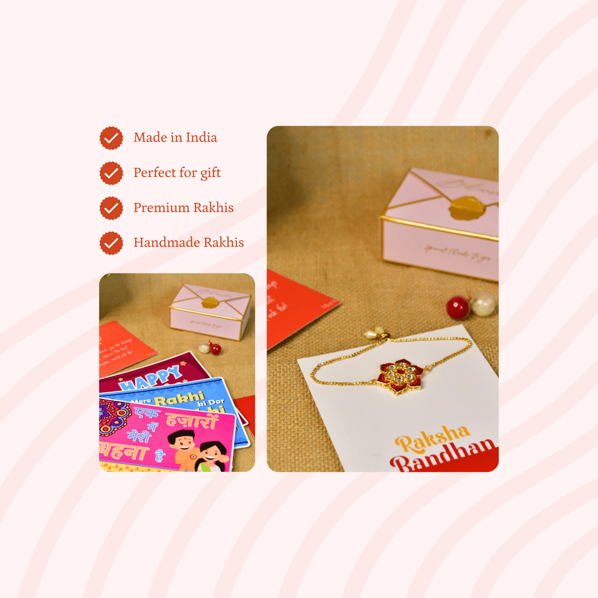 Sowpeace Exquisite Red Beads Rakhi Pack of 1 with Roli Chawal and Greeting card combo for Raksha Bandhan and Gifting - Sowpeace - 
