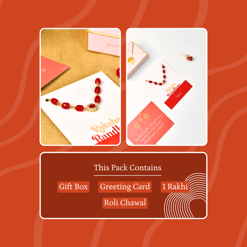 Sowpeace Exquisite Red Beads Rakhi Pack of 1 with Roli Chawal and Greeting card combo for Raksha Bandhan and Gifting – view 6