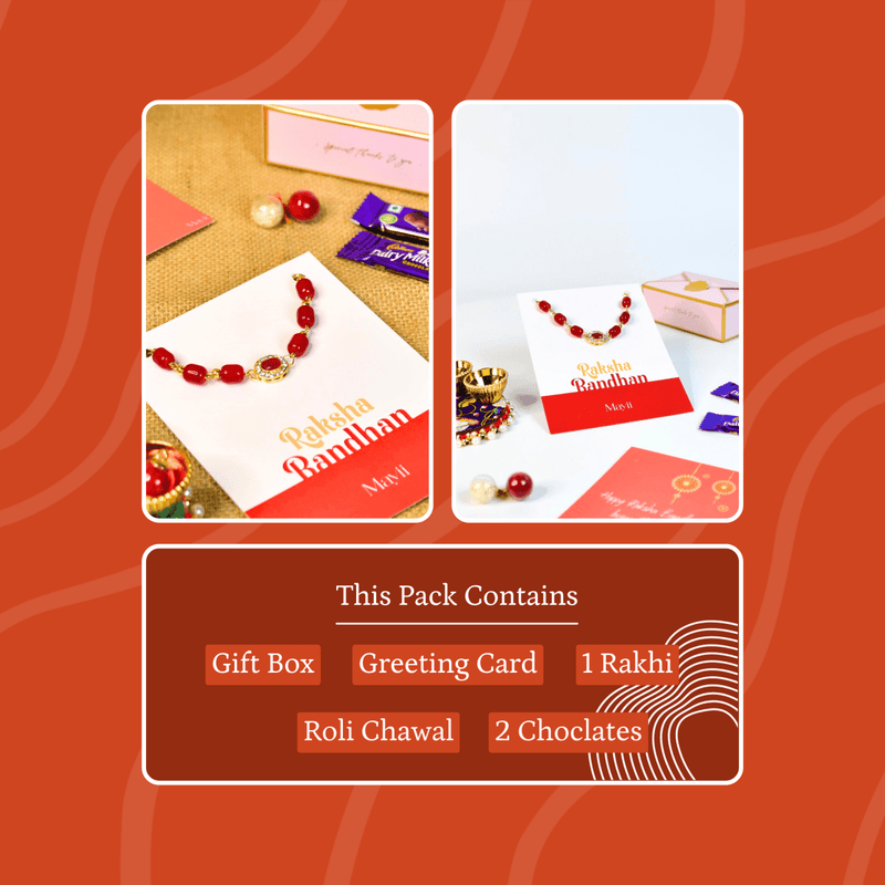 Sowpeace Exquisite Red Beads Rakhi Pack of 1 with Roli Chawal and Greeting card combo for Raksha Bandhan and Gifting – view 7