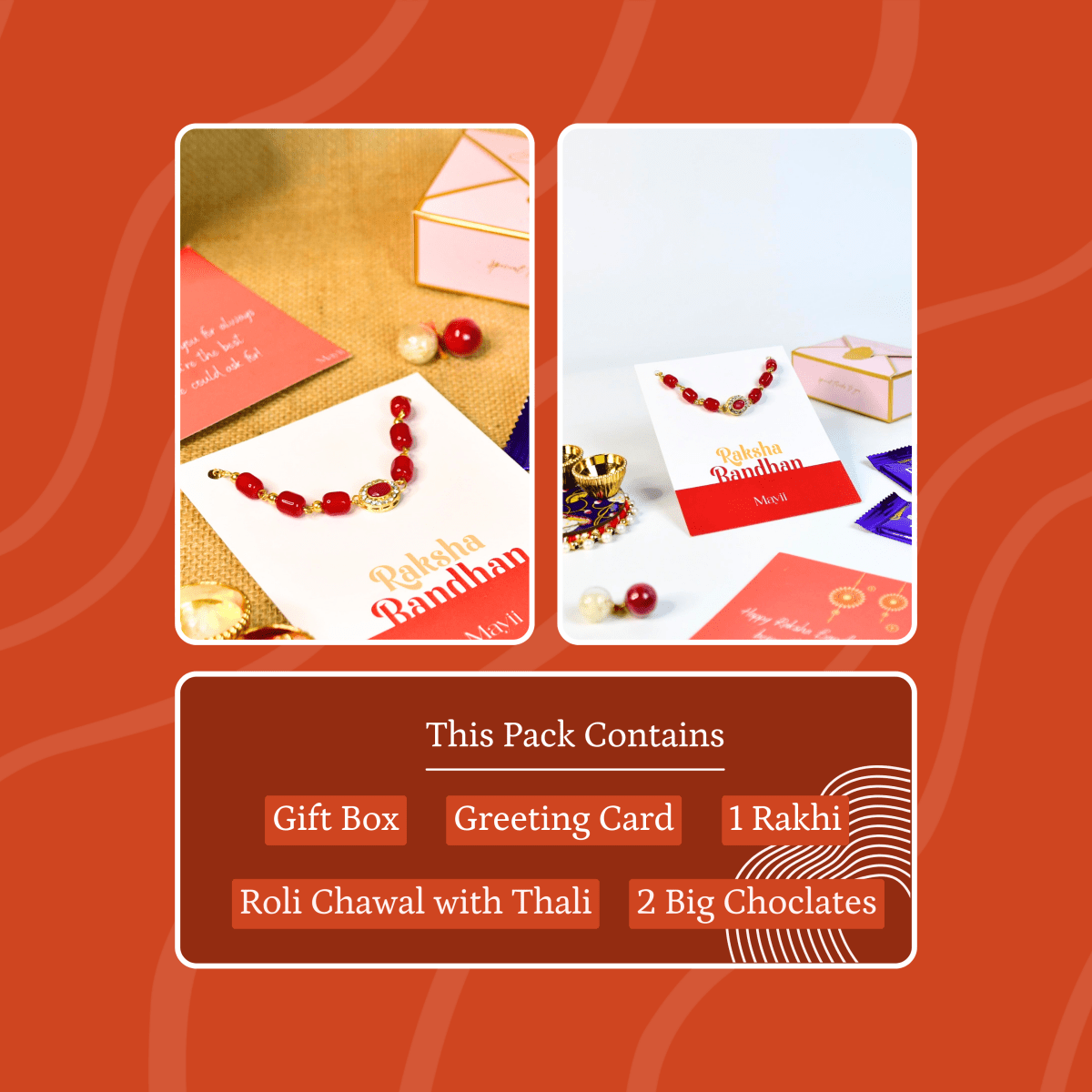 Sowpeace Exquisite Red Beads Rakhi Pack of 1 with Roli Chawal and Greeting card combo for Raksha Bandhan and Gifting