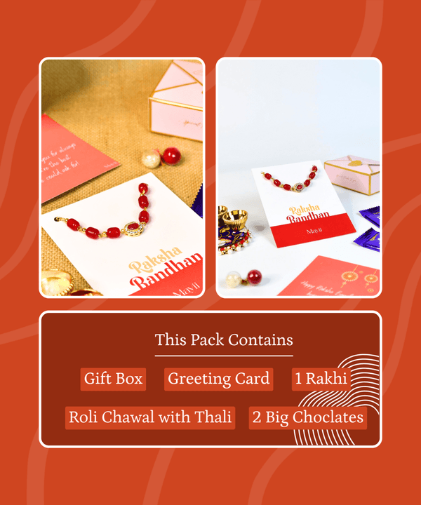 Sowpeace Exquisite Red Beads Rakhi Pack of 1 with Roli Chawal and Greeting card combo for Raksha Bandhan and Gifting — image 8