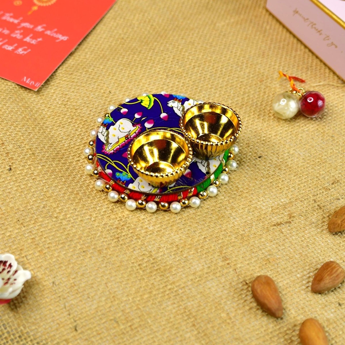 Sowpeace Exquisite Red Beads Rakhi Pack of 1 with Roli Chawal and Greeting card combo for Raksha Bandhan and Gifting - Sowpeace - 