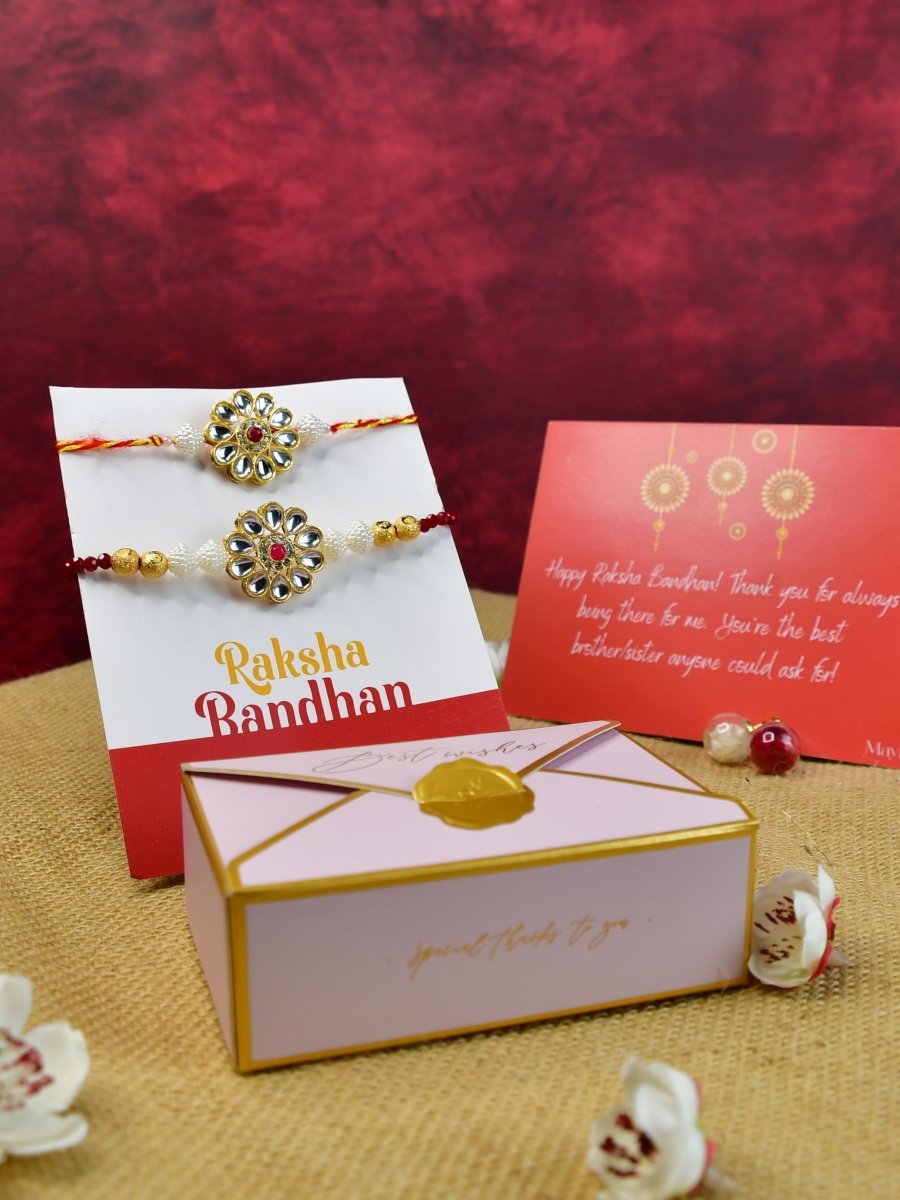 Sowpeace Exquisite Red Centre Flower Rakhi Pack of 1 with Roli Chawal and Greeting card combo for Raksha Bandhan and Gifting