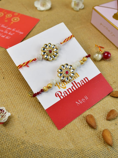 Sowpeace Exquisite Red Centre Flower Rakhi Pack of 1 with Roli Chawal and Greeting card combo for Raksha Bandhan and Gifting