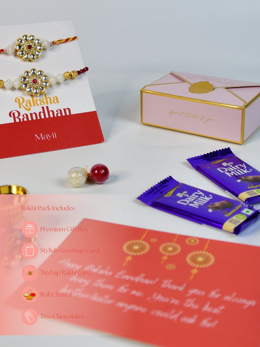 Sowpeace Exquisite Red Centre Flower Rakhi Pack of 1 with Roli Chawal Thali, Chocolates, and Greeting card combo for Raksha Bandhan and Gifting - Rakhi - Sowpeace - Sowpeace Exquisite Red Centre Flower Rakhi Pack of 1 with Roli Chawal Thali, Chocolates, and Greeting card combo for Raksha Bandhan and Gifting - RAK - CRFL - HND - P3 - Sowpeace