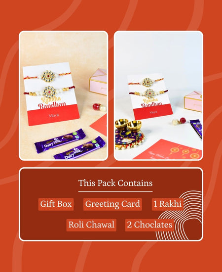 Sowpeace Exquisite Red Centre Flower Rakhi Pack of 2 with Roli Chawal and Greeting card combo for Raksha Bandhan and Gifting