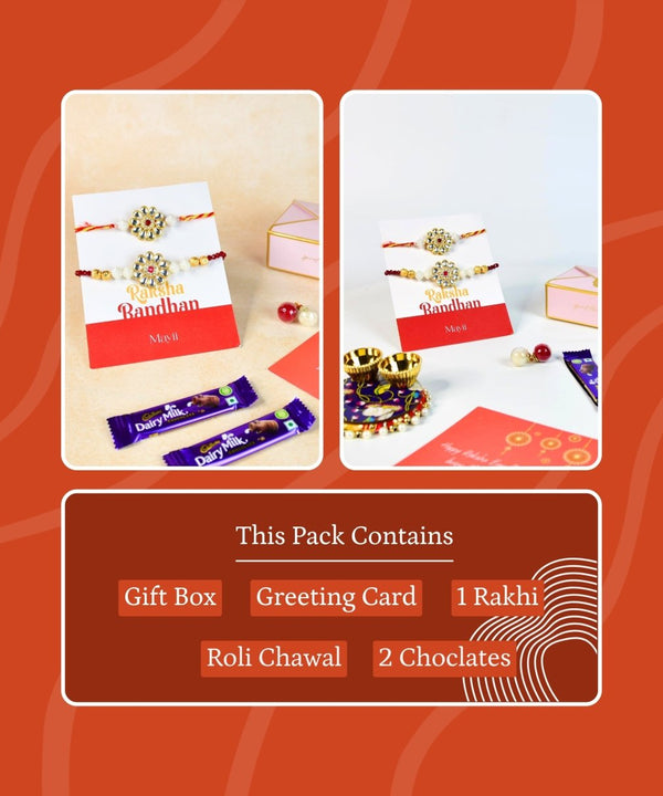Sowpeace Exquisite Red Centre Flower Rakhi Pack of 2 with Roli Chawal and Greeting card combo for Raksha Bandhan and Gifting — image 2