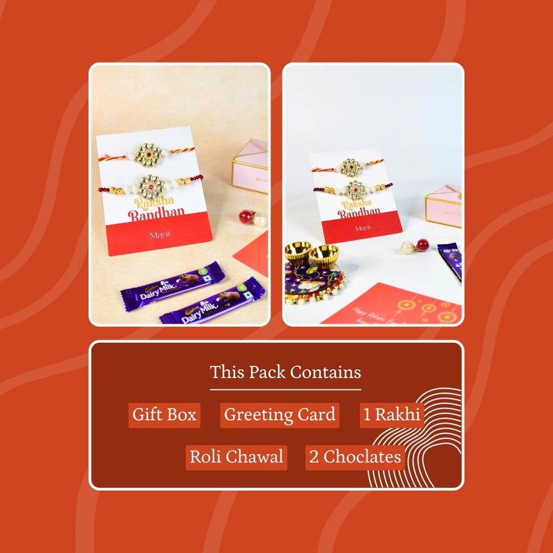 Sowpeace Exquisite Red Centre Flower Rakhi Pack of 2 with Roli Chawal and Greeting card combo for Raksha Bandhan and Gifting – view 2