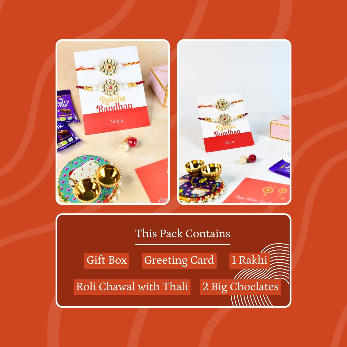 Sowpeace Exquisite Red Centre Flower Rakhi Pack of 2 with Roli Chawal and Greeting card combo for Raksha Bandhan and Gifting - Sowpeace - 