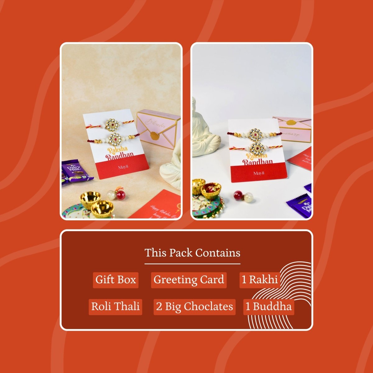 Sowpeace Exquisite Red Centre Flower Rakhi Pack of 2 with Roli Chawal and Greeting card combo for Raksha Bandhan and Gifting