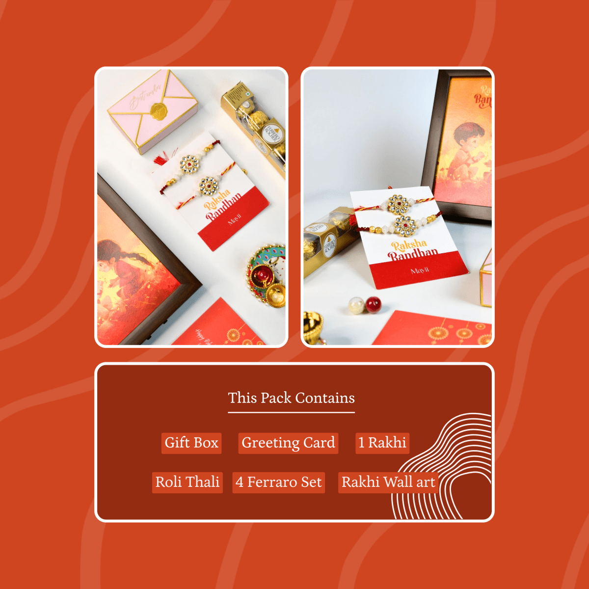 Sowpeace Exquisite Red Centre Flower Rakhi Pack of 2 with Roli Chawal and Greeting card combo for Raksha Bandhan and Gifting