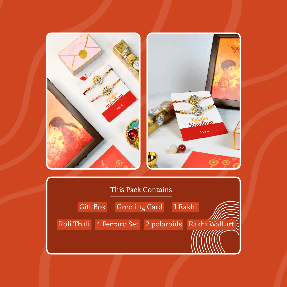 Sowpeace Exquisite Red Centre Flower Rakhi Pack of 2 with Roli Chawal and Greeting card combo for Raksha Bandhan and Gifting