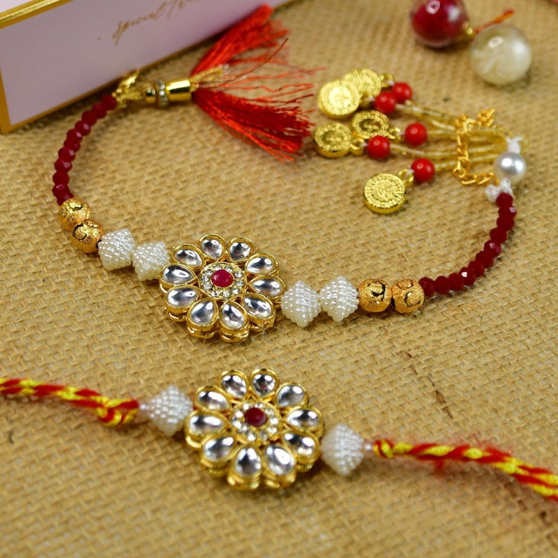 Sowpeace Exquisite Red Centre Flower Rakhi Pack of 2 with Roli Chawal and Greeting card combo for Raksha Bandhan and Gifting – view 10