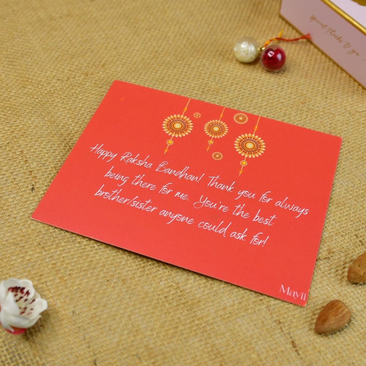 Sowpeace Exquisite Red Flower Rakhi Pack of 1 with Roli Chawal and Greeting card combo for Raksha Bandhan and Gifting - Sowpeace - 