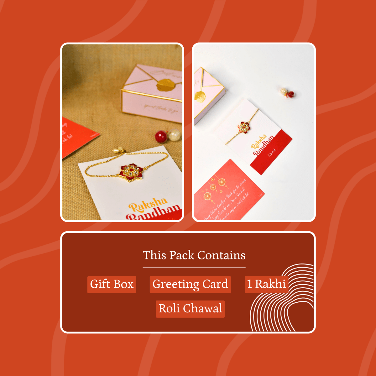 Sowpeace Exquisite Red Flower Rakhi Pack of 1 with Roli Chawal and Greeting card combo for Raksha Bandhan and Gifting