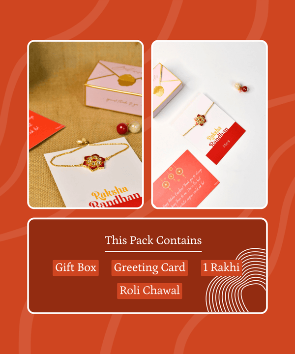 Sowpeace Exquisite Red Flower Rakhi Pack of 1 with Roli Chawal and Greeting card combo for Raksha Bandhan and Gifting — image 6