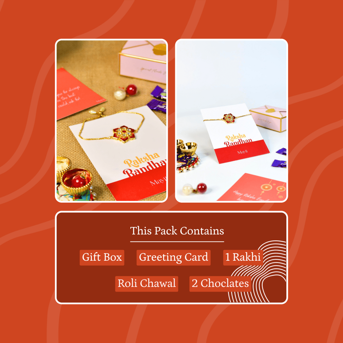 Sowpeace Exquisite Red Flower Rakhi Pack of 1 with Roli Chawal and Greeting card combo for Raksha Bandhan and Gifting