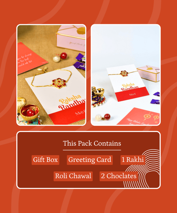 Sowpeace Exquisite Red Flower Rakhi Pack of 1 with Roli Chawal and Greeting card combo for Raksha Bandhan and Gifting — image 7