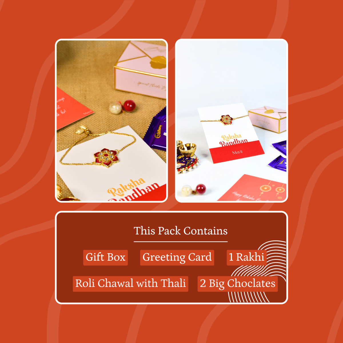 Sowpeace Exquisite Red Flower Rakhi Pack of 1 with Roli Chawal and Greeting card combo for Raksha Bandhan and Gifting - Sowpeace - 